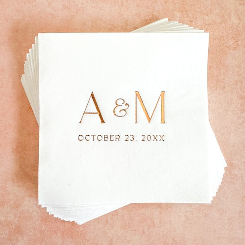 Personalized Gold Foil Initial Wedding Cocktail Napkins