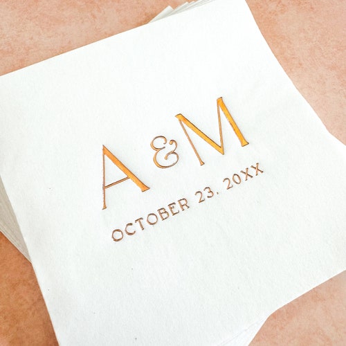 Personalized Gold Foil Initial Wedding Cocktail Napkins