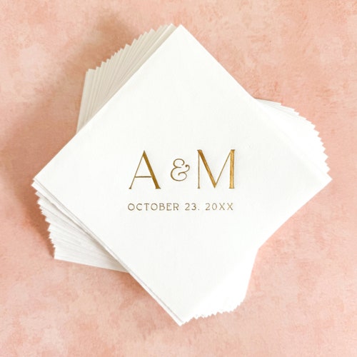 Personalized Gold Foil Initial Wedding Cocktail Napkins
