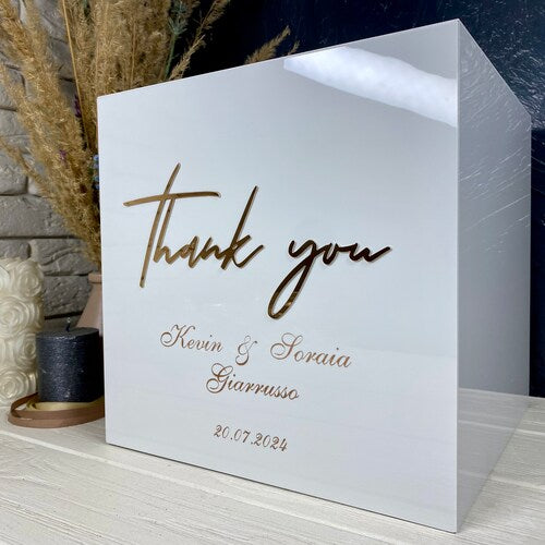 Personalized Acrylic Wedding Card Box with Lock and Engraving