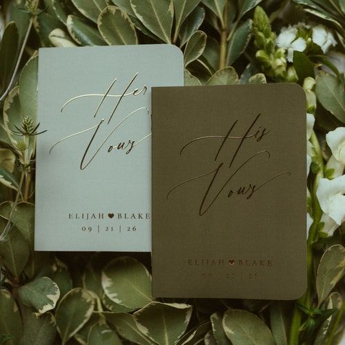 Boho Wedding Vow Books – Personalized with Real Gold Foil, Set of 2