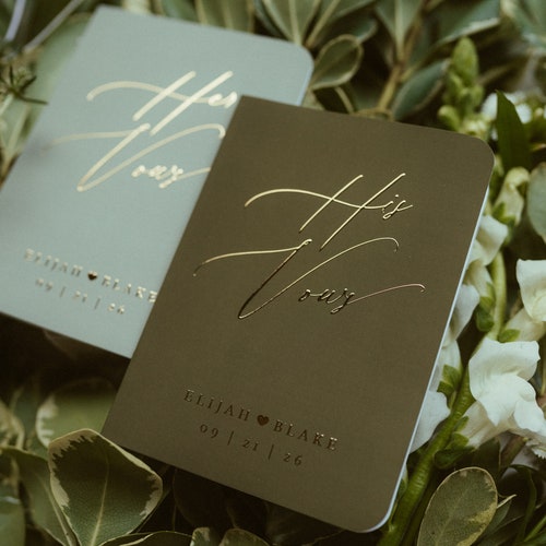 Boho Wedding Vow Books – Personalized with Real Gold Foil, Set of 2