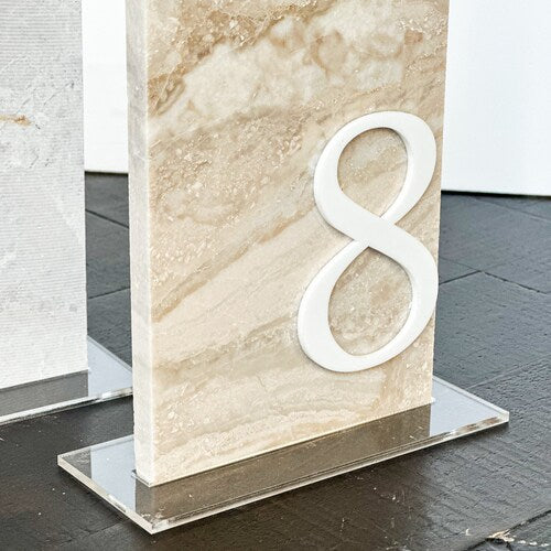 3D Marble Stone Table Numbers – Custom Layered Decor with Acrylic Script