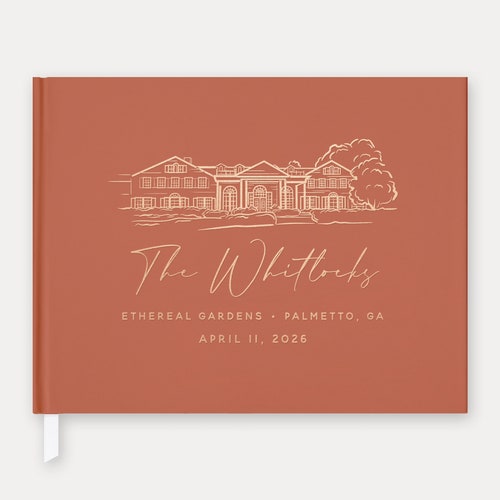 Custom Venue Illustration Foil Wedding Guest Book