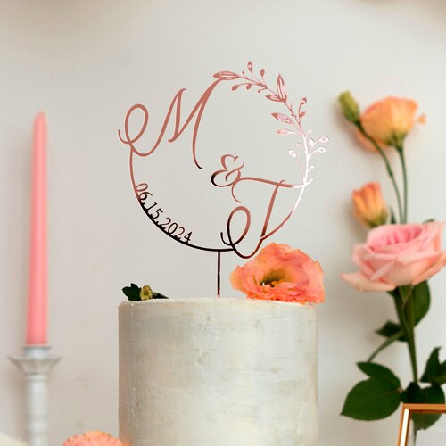Custom Initial Wedding Cake Topper – Gold or Rustic Design