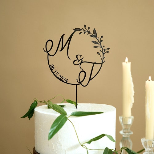 Custom Initial Wedding Cake Topper – Gold or Rustic Design