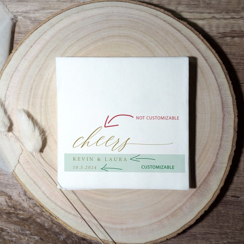 Personalized Gold Foil "Cheers" Wedding Cocktail Napkins