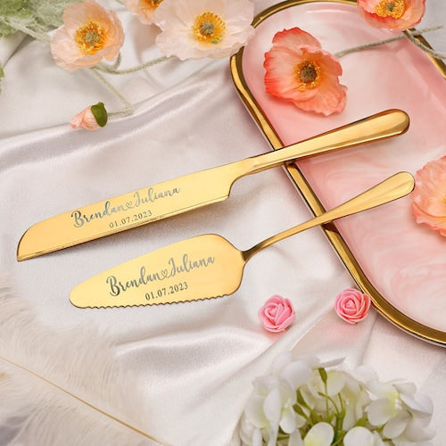 Personalized Wedding Cake Knife & Server Set – Engraved Cake Cutting Set