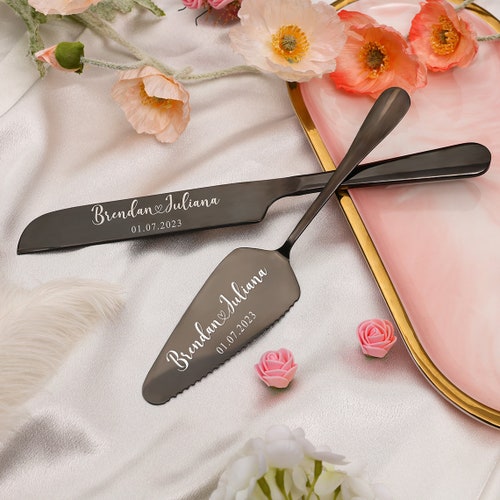 Personalized Wedding Cake Knife & Server Set – Engraved Cake Cutting Set