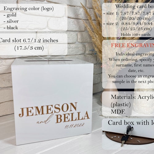 Personalized Acrylic Wedding Card Box with Lock and Engraving