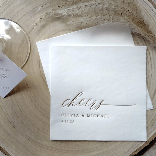 Personalized Gold Foil "Cheers" Wedding Cocktail Napkins