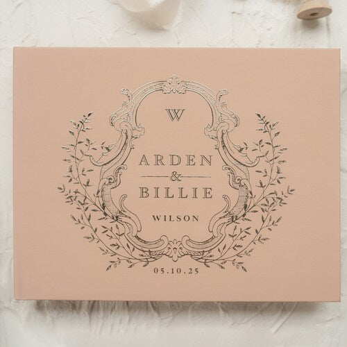 Elegant Wedding Guest Book with Ornate Crest Design