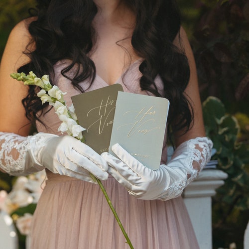 Boho Wedding Vow Books – Personalized with Real Gold Foil, Set of 2