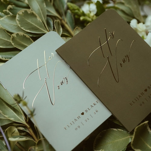 Boho Wedding Vow Books – Personalized with Real Gold Foil, Set of 2