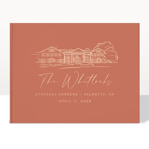 Custom Venue Illustration Foil Wedding Guest Book