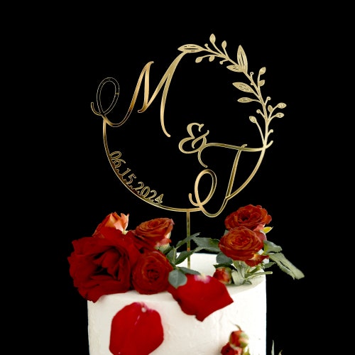 Custom Initial Wedding Cake Topper – Gold or Rustic Design