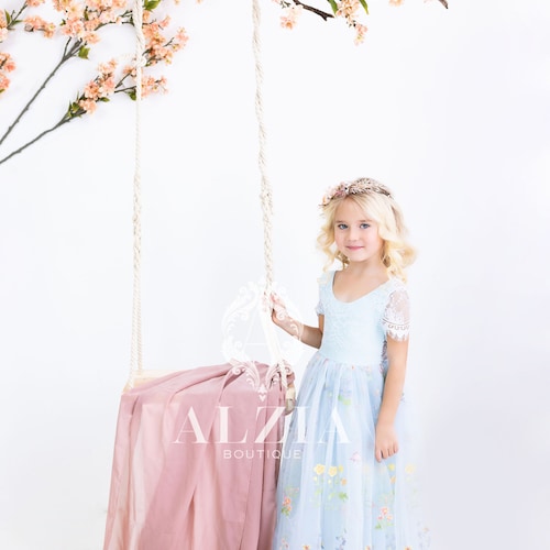 Sage Green Embroidered Flower Girl Dress