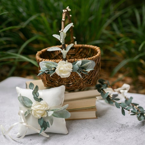 Flower Girl Basket & Ring Bearer Pillow Set | Boho Wedding Decor