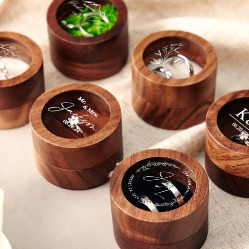 Personalized Wooden Wedding Ring Box – Custom Engraved Engagement Proposal Holder with Acrylic Cover