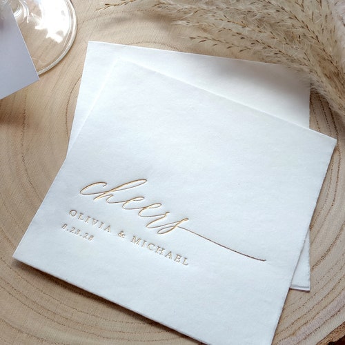 Personalized Gold Foil "Cheers" Wedding Cocktail Napkins