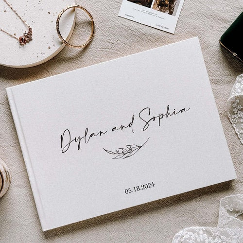 Personalized Linen Wedding Guestbook with Elegant Design