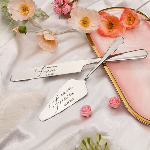 Personalized Wedding Cake Knife & Server Set – Engraved Cake Cutting Set