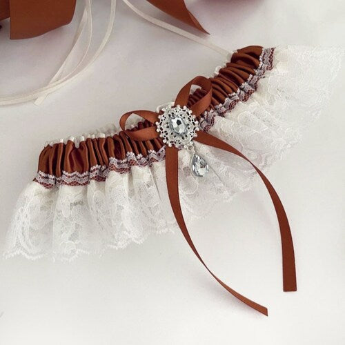 Rust Wedding Set: Flower Girl Basket, Ring Bearer Pillow, Cake Knife Set & Garter