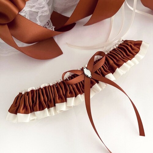 Rust Wedding Set: Flower Girl Basket, Ring Bearer Pillow, Cake Knife Set & Garter