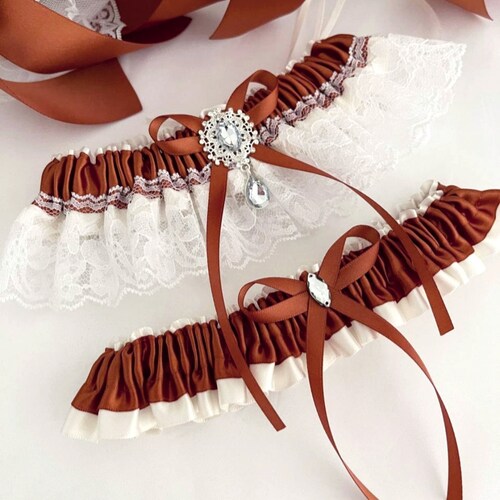 Rust Wedding Set: Flower Girl Basket, Ring Bearer Pillow, Cake Knife Set & Garter