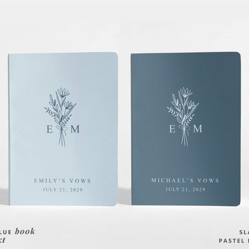 Personalized Wedding Vow Books Set of 2 | Her & His Vows | Pastel Blue & Coastal