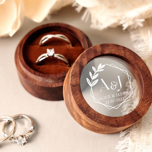 Personalized Wooden Wedding Ring Box – Custom Engraved Engagement Proposal Holder with Acrylic Cover
