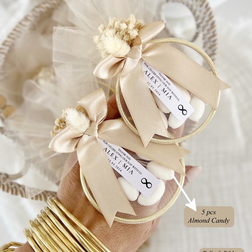 Personalized Wedding Almond Candy Favors in Tulle Bags