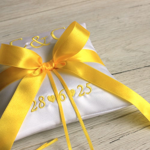 Personalized Silver Embroidered Ring Bearer Pillow – Handmade Satin Wedding Cushion