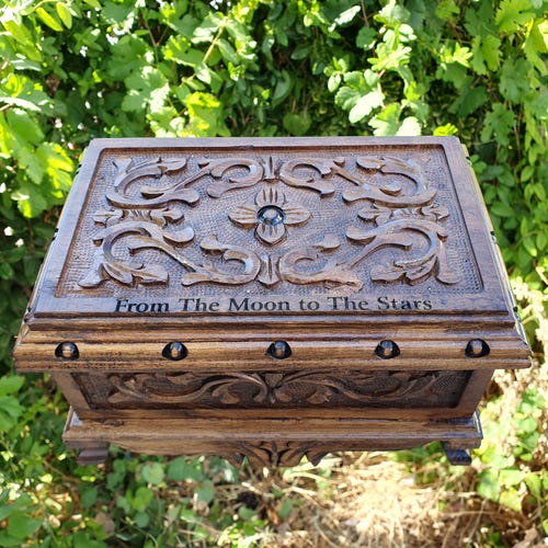 Hand-Carved Wooden Puzzle Box with Secret Lock and Key