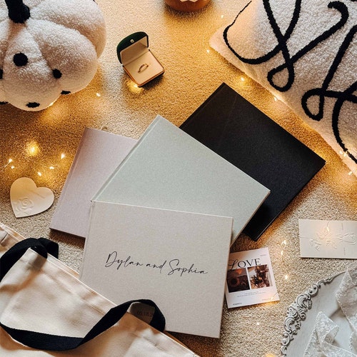 Personalized Linen Wedding Guestbook with Elegant Design