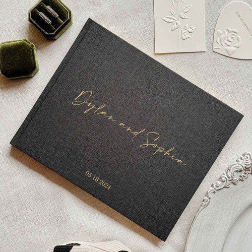 Personalized Linen Wedding Guestbook with Elegant Design