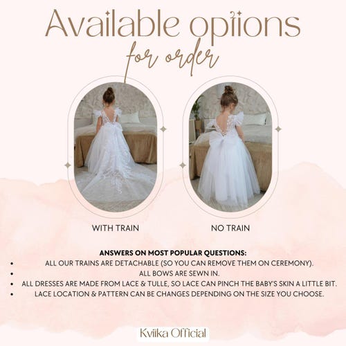 Ivory Flower Girl Dress with Detachable Train & Lace Embroidery - Tutu Ball Gown for Girls