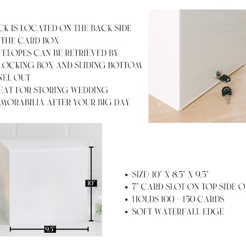 White Acrylic Wedding Card Box with Lock and Custom Raised Text