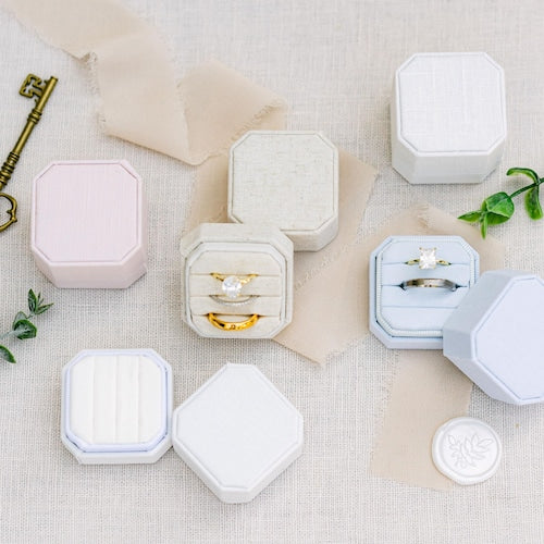 Triple Slot Linen Wedding Ring Box – Modern Engagement Ring Box