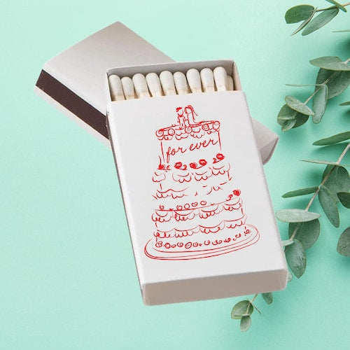 Hand-Drawn Cake Design - Wedding Matchboxes