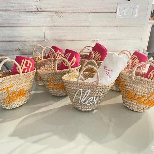 Personalized Straw Tote Bags for Bridal Party and Bachelorette