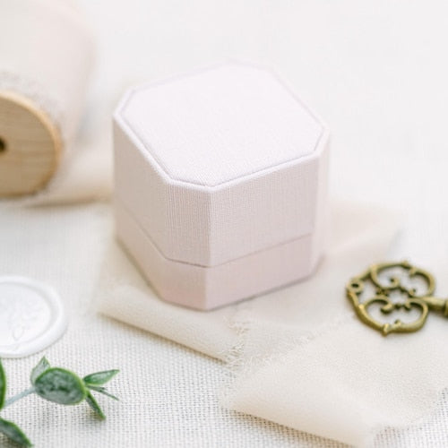 Triple Slot Linen Wedding Ring Box – Modern Engagement Ring Box