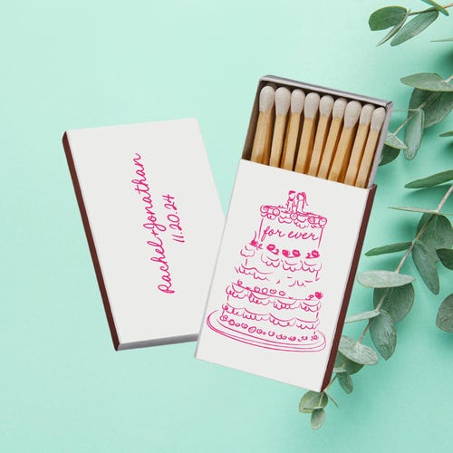 Hand-Drawn Cake Design - Wedding Matchboxes