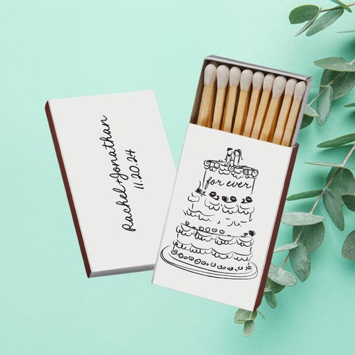 Hand-Drawn Cake Design - Wedding Matchboxes