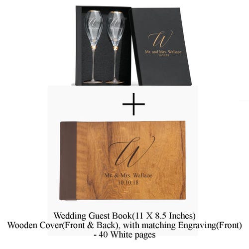Personalized Gold-Rimmed Tulip Champagne Flutes with Custom Box