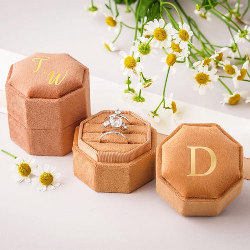 Triple Slot Velvet Ring Box – Personalized Monogram Engagement & Wedding Ring Box, 21 Colors Available