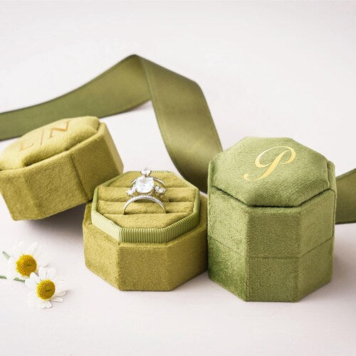Triple Slot Velvet Ring Box – Personalized Monogram Engagement & Wedding Ring Box, 21 Colors Available