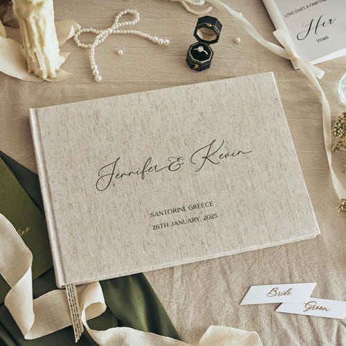 Custom Wedding Guest Book – Linen Polaroid Photo Album