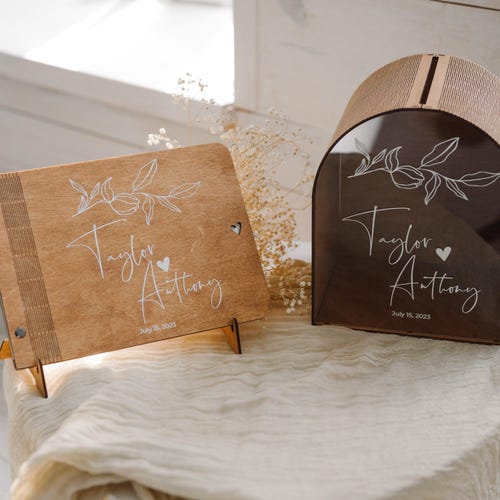 Personalized Wooden Wedding Card Box with Acrylic Glass Print