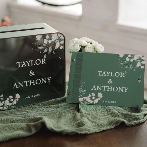 Personalized Wooden Wedding Card Box with Acrylic Glass Print